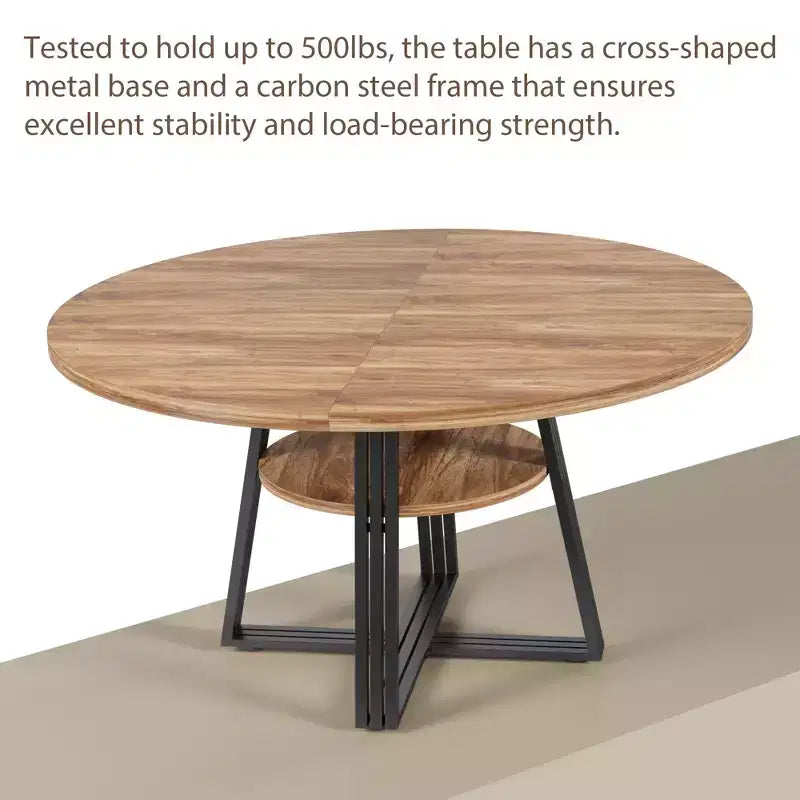 Table à manger ronde de 119 cm pour 4 personnes, table à manger de cuisine circulaire sur pied, table peu encombrante pour cuisine et salle à manger en bois