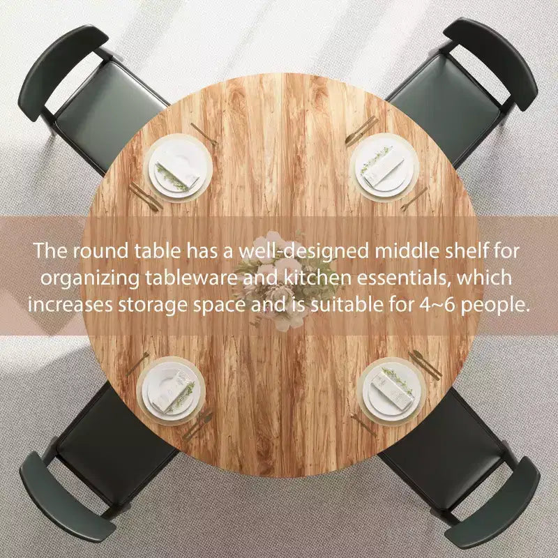 Table à manger ronde de 119 cm pour 4 personnes, table à manger de cuisine circulaire sur pied, table peu encombrante pour cuisine et salle à manger en bois