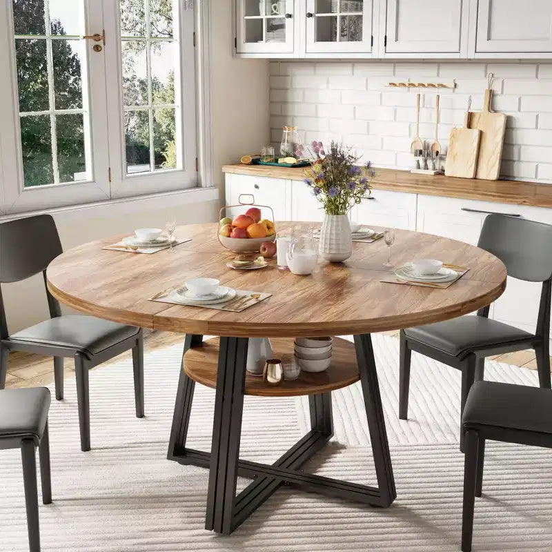 Table à manger ronde de 119 cm pour 4 personnes, table à manger de cuisine circulaire sur pied, table peu encombrante pour cuisine et salle à manger en bois