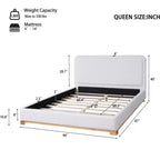 Cadre de lit plateforme ModernLuxe Queen/King Size, lit rembourré moderne de style Mid-Century avec tête de lit incurvée et base en bois d'hévéa, blanc