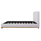 Cadre de lit plateforme ModernLuxe Queen/King Size, lit rembourré moderne de style Mid-Century avec tête de lit incurvée et base en bois d'hévéa, blanc