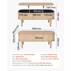 Table basse relevable de 99,06 cm, table basse ovale cannelée avec 3 compartiments cachés, bureau central ovale en bois de style mid-century avec rangement