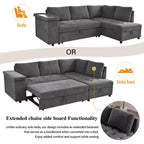 Canapé-lit sectionnel convertible Whisen avec rangement, ensemble de canapé-lit escamotable avec rangement caché - Gris