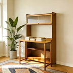 GDFStudio Percy, bureau pliable moderne en bambou de 63 po avec étagères