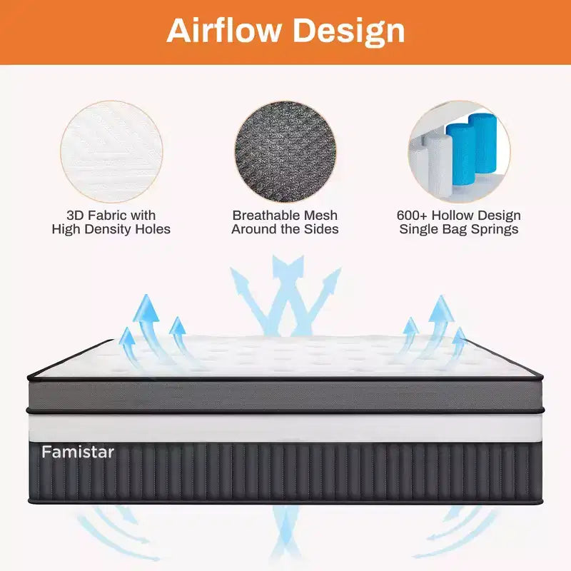 Matelas hybride à ressorts intérieurs King Size, 14 pouces, en mousse à mémoire de forme, plusieurs tailles disponibles