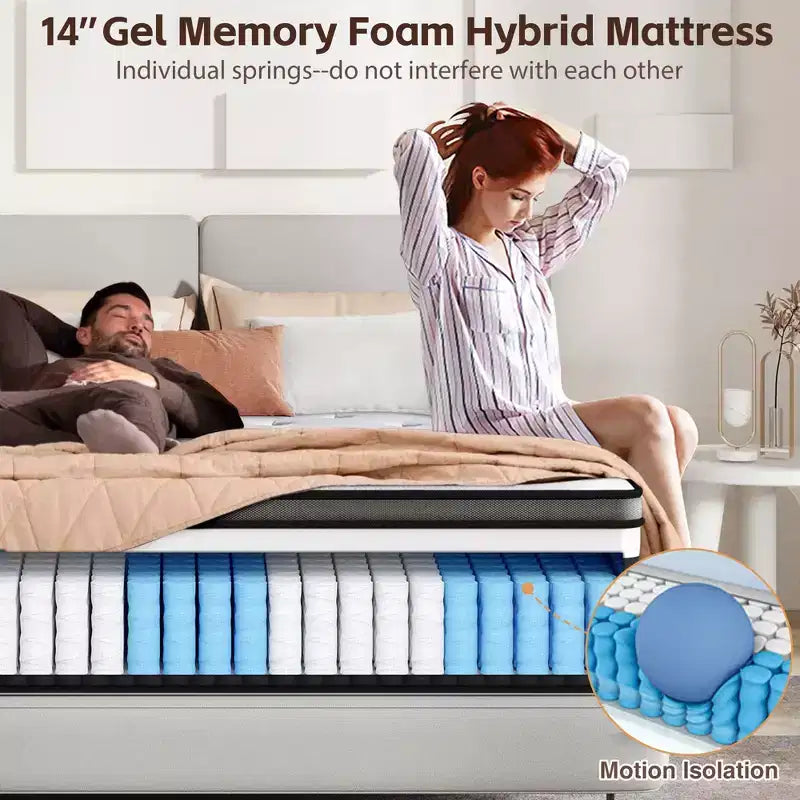 Matelas hybride à ressorts intérieurs King Size, 14 pouces, en mousse à mémoire de forme, plusieurs tailles disponibles