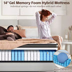 Matelas hybride à ressorts intérieurs King Size, 14 pouces, en mousse à mémoire de forme, plusieurs tailles disponibles