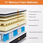 Matelas hybride à ressorts intérieurs King Size, 14 pouces, en mousse à mémoire de forme, plusieurs tailles disponibles