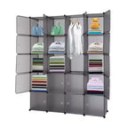 Karl Home Armoire modulable 20 cubes avec 1 tringle de suspension, organisateur de rangement en plastique DIY à 5 niveaux, Gris