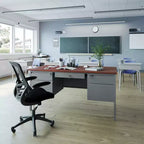 Flash Furniture Cambridge, bureau double piédestal de qualité commerciale 76x152 cm avec 5 tiroirs verrouillables, plateau couleur acajou et cadre gris anthracite
