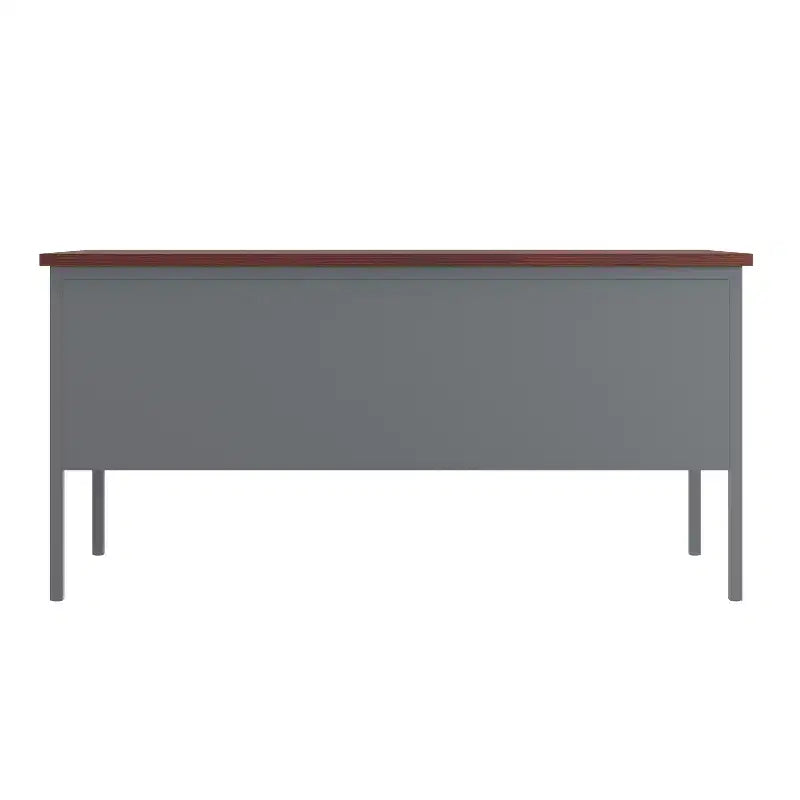 Flash Furniture Cambridge, bureau double piédestal de qualité commerciale 76x152 cm avec 5 tiroirs verrouillables, plateau couleur acajou et cadre gris anthracite