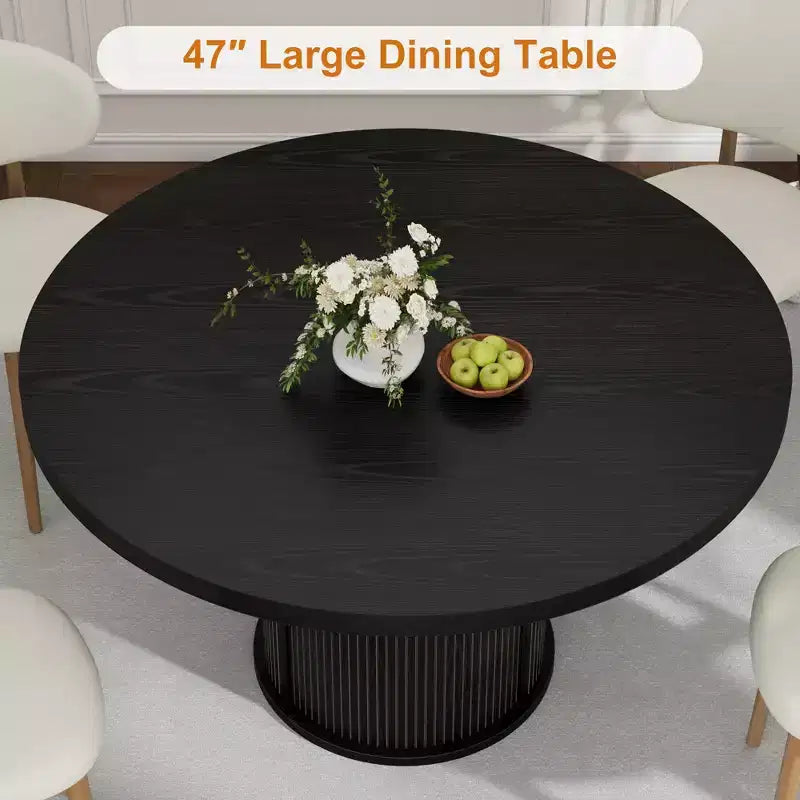 Table à manger ronde de ferme 47 pour 4-6 personnes, étagère de rangement à 2 niveaux et tiroir, table circulaire peu encombrante, idéale pour la salle à manger, la cuisine, le salon