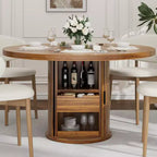 Table à manger ronde de ferme 47 pour 4-6 personnes, étagère de rangement à 2 niveaux et tiroir, table circulaire peu encombrante, idéale pour la salle à manger, la cuisine, le salon