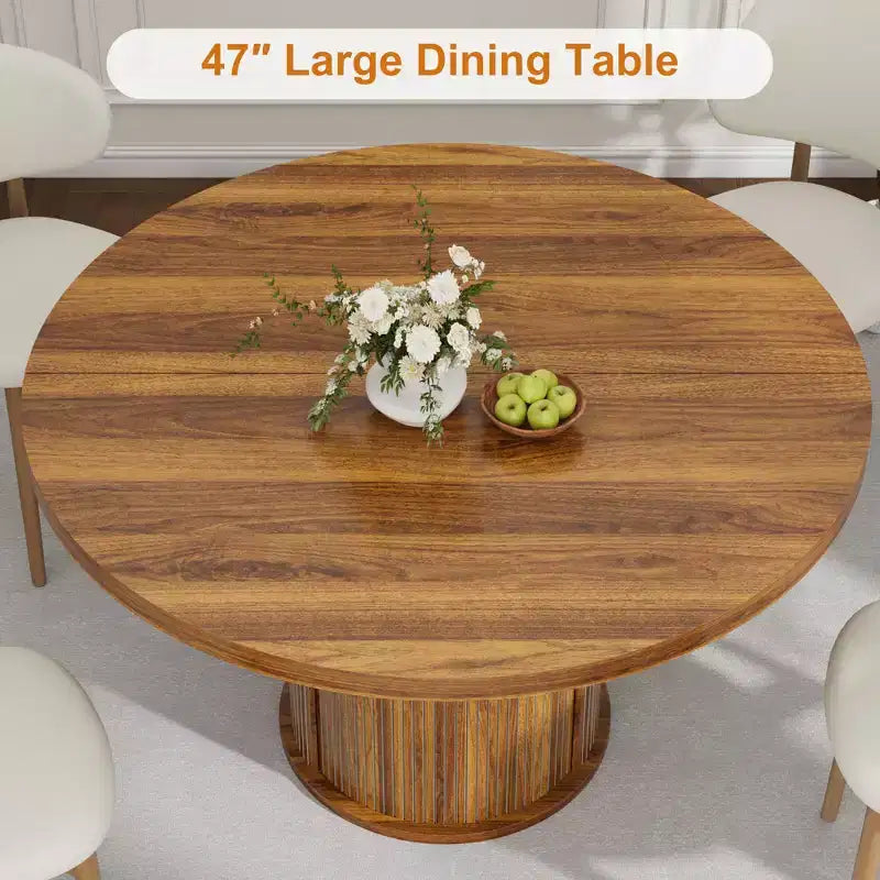 Table à manger ronde de ferme 47 pour 4-6 personnes, étagère de rangement à 2 niveaux et tiroir, table circulaire peu encombrante, idéale pour la salle à manger, la cuisine, le salon