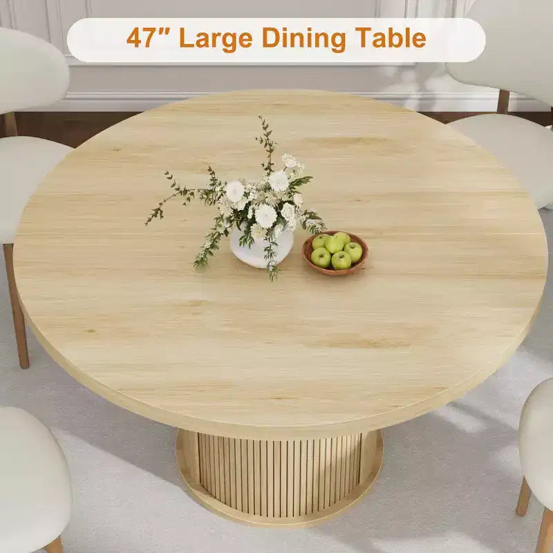 Table à manger ronde de ferme 47 pour 4-6 personnes, étagère de rangement à 2 niveaux et tiroir, table circulaire peu encombrante, idéale pour la salle à manger, la cuisine, le salon