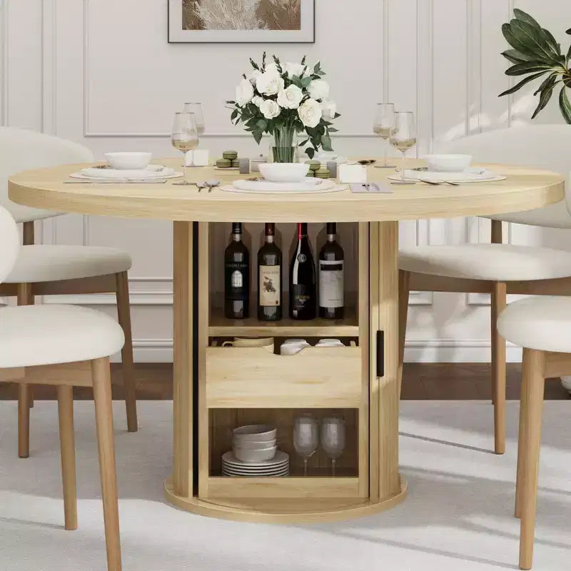 Table à manger ronde de ferme 47 pour 4-6 personnes, étagère de rangement à 2 niveaux et tiroir, table circulaire peu encombrante, idéale pour la salle à manger, la cuisine, le salon