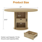 Table à manger ronde de ferme 47 pour 4-6 personnes, étagère de rangement à 2 niveaux et tiroir, table circulaire peu encombrante, idéale pour la salle à manger, la cuisine, le salon