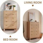 Commode 5 tiroirs cannelée pour chambre à coucher, commode moderne avec poignée en métal, organiseur de tiroirs en bois pour chambre à coucher, salon, couloir