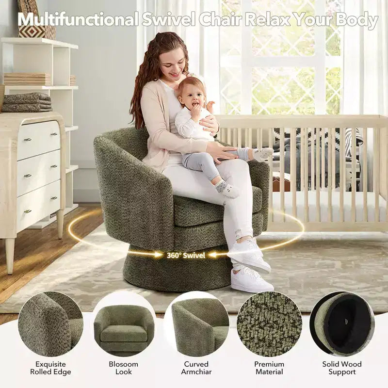 Fauteuil pivotant à 360° pour la lecture avec rangement caché, fauteuil de salon rotatif en tissu chenille pour le salon, la chambre et le bureau à domicile