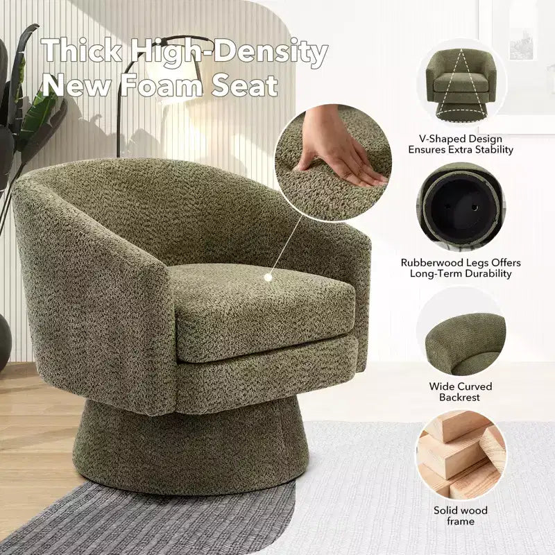 Fauteuil pivotant à 360° pour la lecture avec rangement caché, fauteuil de salon rotatif en tissu chenille pour le salon, la chambre et le bureau à domicile