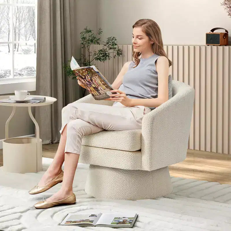 Fauteuil pivotant à 360° pour la lecture avec rangement caché, fauteuil de salon rotatif en tissu chenille pour le salon, la chambre et le bureau à domicile