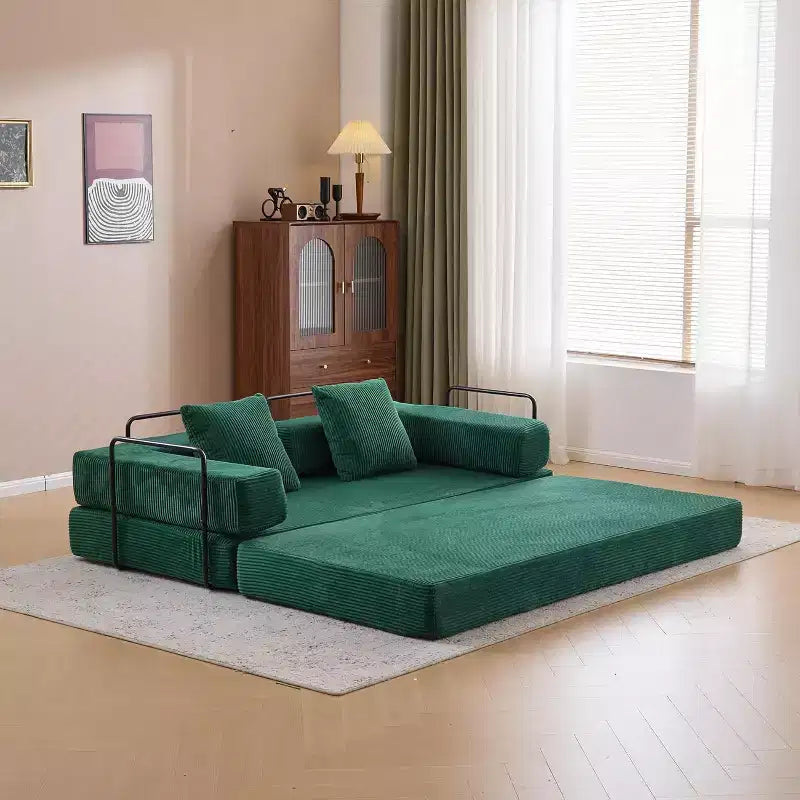MooxvMoo Floor Sofa Bed Convertible, Corduroy Futon Couch with Pillow, Sleeper for Living Room Bedroom, Green