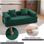 MooxvMoo Canapé-lit convertible, futon en velours côtelé avec oreiller, pour salon et chambre, vert