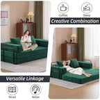 MooxvMoo Canapé-lit convertible, futon en velours côtelé avec oreiller, pour salon et chambre, vert