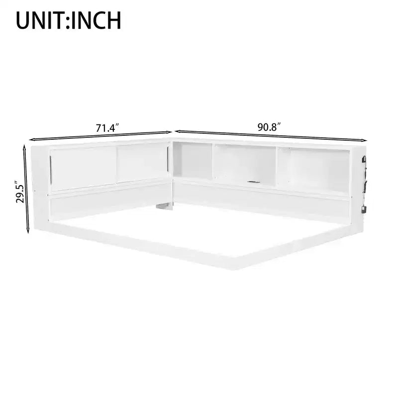 Lit de repos moderne Queen Luxystar avec 5 étagères de rangement, prises et lumière