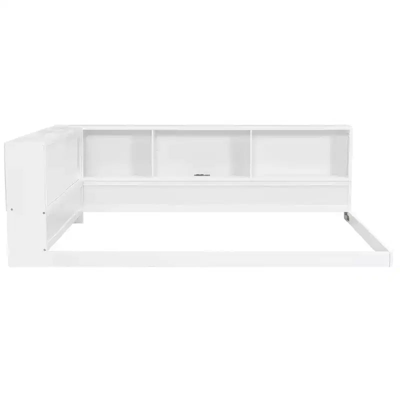 Lit de repos moderne Queen Luxystar avec 5 étagères de rangement, prises et lumière