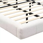 Cadre de lit flottant en boucle blanche avec bande lumineuse LED, coins anti-collision et design surélevé facile à nettoyer pour chambres modernes, Queen