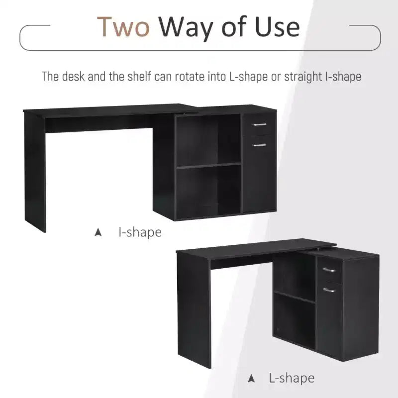 GDFStudio Edin Bureau d'angle en L rotatif avec armoire de rangement et étagères