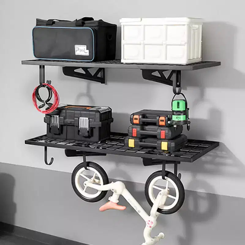 Étagère de garage murale robuste VEVOR à 2 niveaux, étagère murale en acier de 60x120 cm avec crochets, support de rangement flottant en métal de 60x120 cm, 227 kg, noir