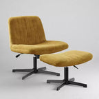 Fauteuil pivotant Art Leon, Chaise de bureau sans roulettes, Chaise sans accoudoirs moderne rembourrée en tissu bouclé avec repose-pieds