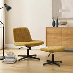 Fauteuil pivotant Art Leon, Chaise de bureau sans roulettes, Chaise sans accoudoirs moderne rembourrée en tissu bouclé avec repose-pieds