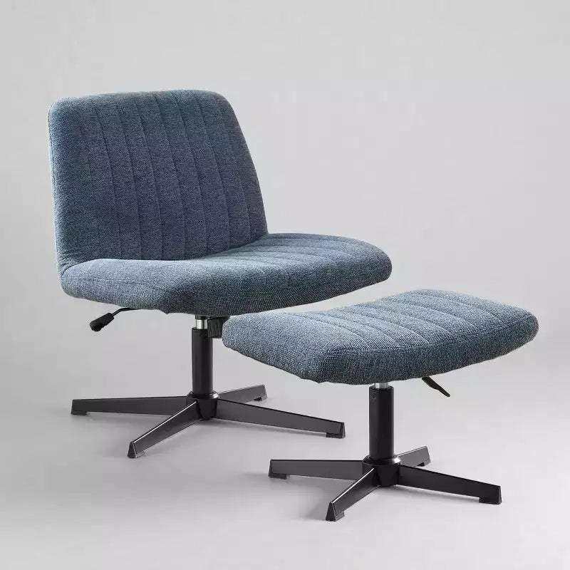 Fauteuil pivotant Art Leon, Chaise de bureau sans roulettes, Chaise sans accoudoirs moderne rembourrée en tissu bouclé avec repose-pieds