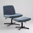 Fauteuil pivotant Art Leon, Chaise de bureau sans roulettes, Chaise sans accoudoirs moderne rembourrée en tissu bouclé avec repose-pieds