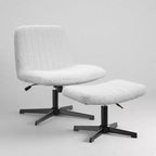 Fauteuil pivotant Art Leon, Chaise de bureau sans roulettes, Chaise sans accoudoirs moderne rembourrée en tissu bouclé avec repose-pieds