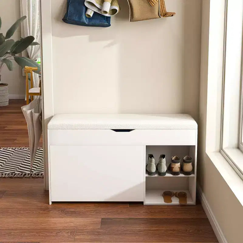 Meuble d'entrée FurnitureR avec rangement à chaussures, tiroirs à abattant à 3 niveaux, armoire dissimulée, organisateur peu encombrant, blanc