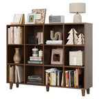 COZONY 12 Cube Bookcase, 2 Tier Open Storage Bookshelf, Modern Wood Cube Shelf Organizer for Living Room Bedroom Home Office, Retro Brown