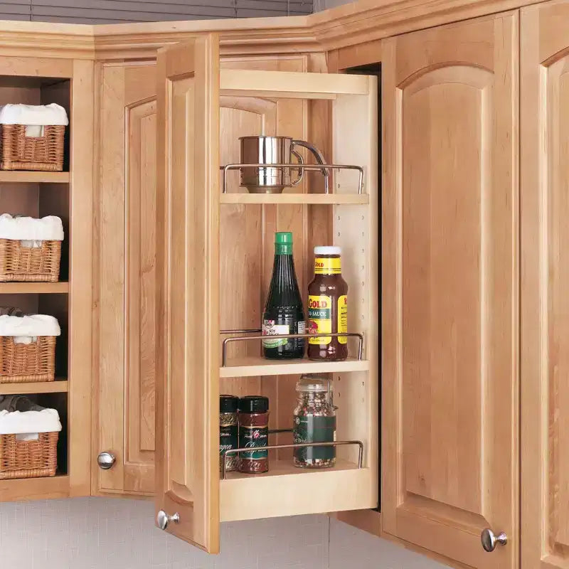 Organisateur de rangement coulissant Rev-A-Shelf 5 pour armoires de cuisine murales, étagères réglables coulissantes pour épices ou conserves, bois et chrome, 448-WC-5C