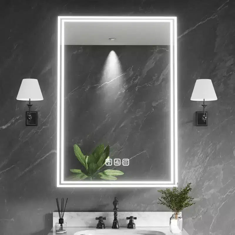 FAMYYT Armoire à pharmacie lumineuse en aluminium de 20 po L x 28 po H avec miroir, intensité variable, anti-buée, entièrement assemblée