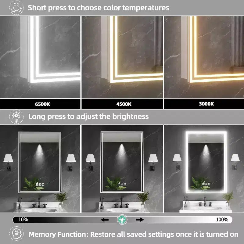 FAMYYT Armoire à pharmacie lumineuse en aluminium de 20 po L x 28 po H avec miroir, intensité variable, anti-buée, entièrement assemblée