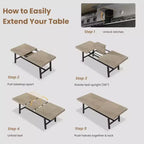 Table à manger industrielle extensible de 160 à 210 cm. Table de cuisine rectangulaire extensible pour 6-8 personnes. Cadre en métal pour salle à manger.