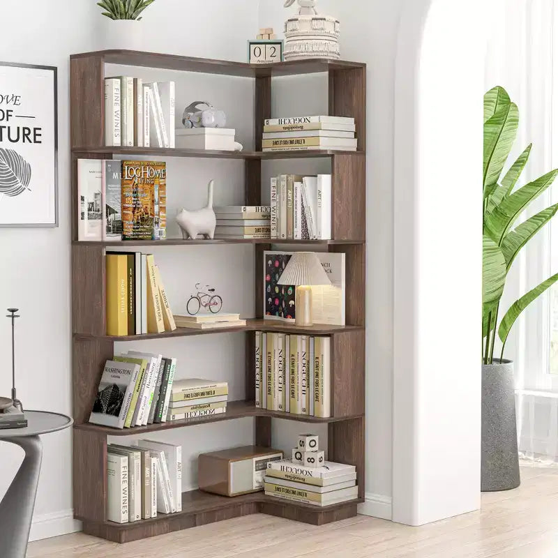 GDFStudio Tabbie 64H Bibliothèque d'angle autoportante à 5 étagères en forme de L