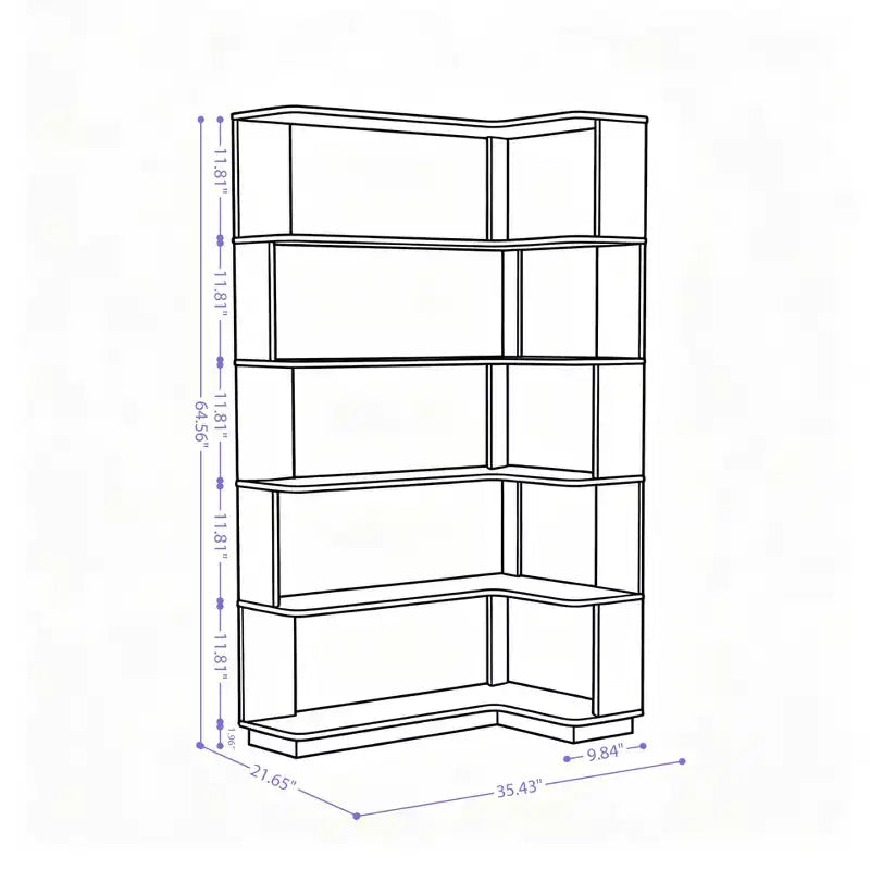 GDFStudio Tabbie 64H Bibliothèque d'angle autoportante à 5 étagères en forme de L