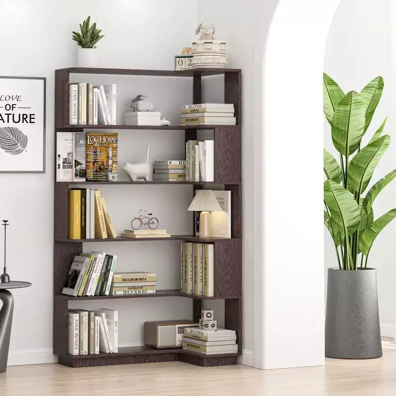 GDFStudio Tabbie 64H Bibliothèque d'angle autoportante à 5 étagères en forme de L