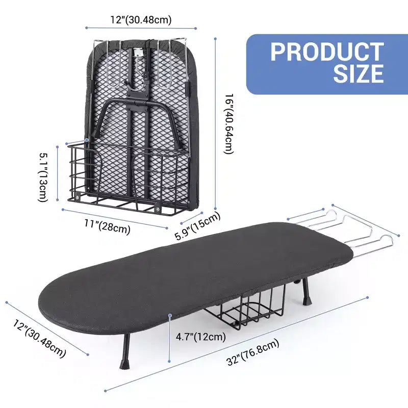 Planche à repasser pliable compacte, station de repassage de table avec repose-fer et rangement, conception peu encombrante pour les petits appartements et les voyages