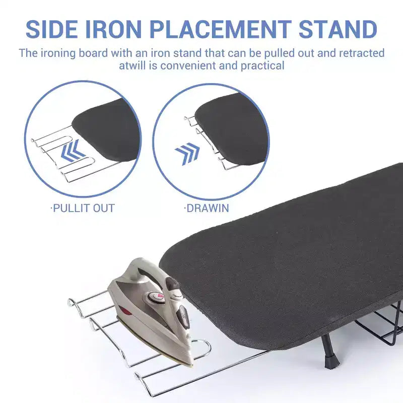 Planche à repasser pliable compacte, station de repassage de table avec repose-fer et rangement, conception peu encombrante pour les petits appartements et les voyages