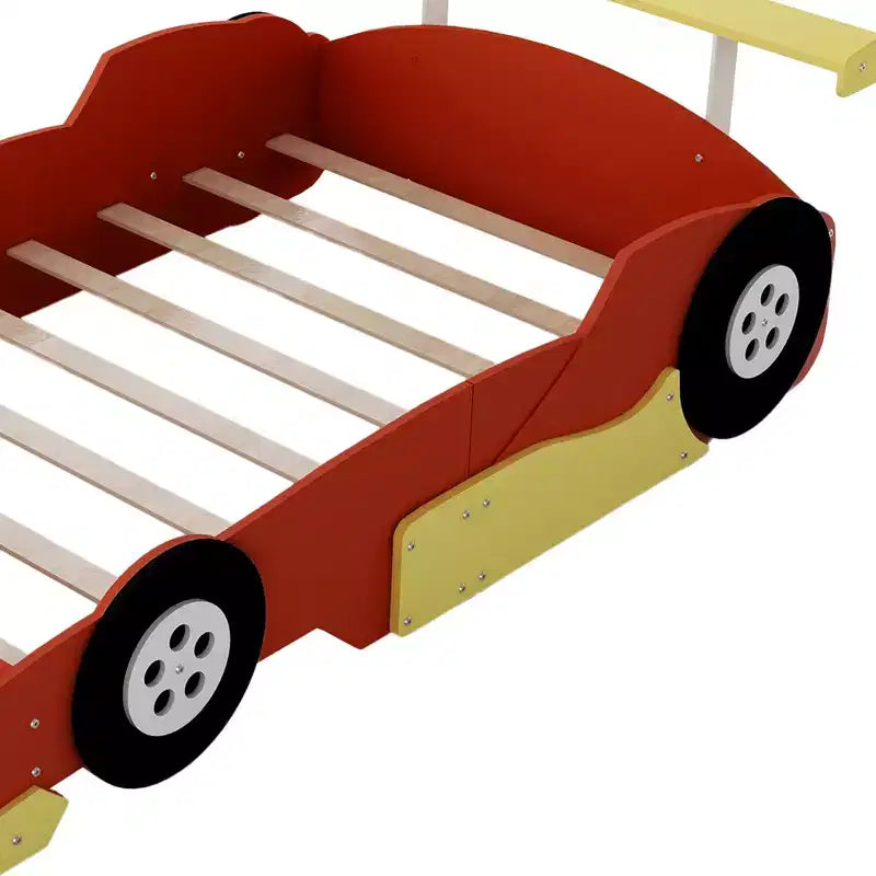Lit Plateforme Luxystar en Forme de Voiture de Course avec Roues pour Chambre d'Enfant